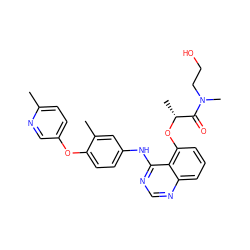 Cc1ccc(Oc2ccc(Nc3ncnc4cccc(O[C@H](C)C(=O)N(C)CCO)c34)cc2C)cn1 ZINC000029129633