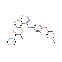 Cc1ccc(Oc2ccc(Nc3ncnc4cccc(O[C@H](C)C(=O)N5CCOCC5)c34)cc2Cl)cn1 ZINC000029129712