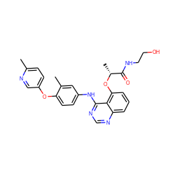 Cc1ccc(Oc2ccc(Nc3ncnc4cccc(O[C@H](C)C(=O)NCCO)c34)cc2C)cn1 ZINC000029129711