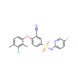 Cc1ccc(Oc2ccc(S(=O)(=O)Nc3ccc(F)cn3)cc2C#N)c(C)c1Cl ZINC000473200865