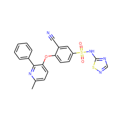 Cc1ccc(Oc2ccc(S(=O)(=O)Nc3ncns3)cc2C#N)c(-c2ccccc2)n1 ZINC000095584285