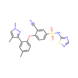 Cc1ccc(Oc2ccc(S(=O)(=O)Nc3ncns3)cc2C#N)c(-c2nn(C)cc2C)c1 ZINC000095583371