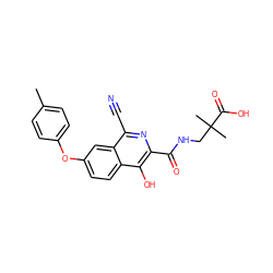 Cc1ccc(Oc2ccc3c(O)c(C(=O)NCC(C)(C)C(=O)O)nc(C#N)c3c2)cc1 ZINC000146675207