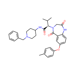 Cc1ccc(Oc2ccc3c(c2)C(=O)N([C@@H](C(=O)NC2CCN(Cc4ccccc4)CC2)C(C)C)CC(=O)N3)cc1 ZINC000084616925