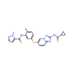 Cc1ccc(Oc2ccc3nc(NC(=O)C4CC4)nn3c2)cc1NC(=O)c1ccnn1C ZINC000096916330