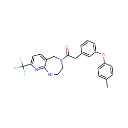 Cc1ccc(Oc2cccc(CC(=O)N3CCNc4nc(C(F)(F)F)ccc4C3)c2)cc1 ZINC000103266049