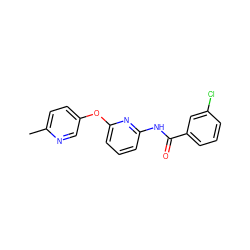 Cc1ccc(Oc2cccc(NC(=O)c3cccc(Cl)c3)n2)cn1 ZINC000096175636