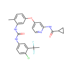 Cc1ccc(Oc2ccnc(NC(=O)C3CC3)c2)cc1NC(=O)Nc1ccc(Cl)c(C(C)(F)F)c1 ZINC001772613957