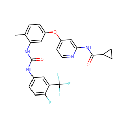 Cc1ccc(Oc2ccnc(NC(=O)C3CC3)c2)cc1NC(=O)Nc1ccc(F)c(C(F)(F)F)c1 ZINC001772598378