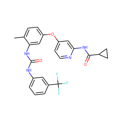 Cc1ccc(Oc2ccnc(NC(=O)C3CC3)c2)cc1NC(=O)Nc1cccc(C(F)(F)F)c1 ZINC001772573247