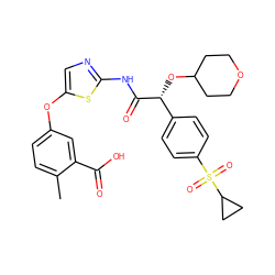 Cc1ccc(Oc2cnc(NC(=O)[C@H](OC3CCOCC3)c3ccc(S(=O)(=O)C4CC4)cc3)s2)cc1C(=O)O ZINC000220891817