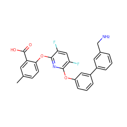 Cc1ccc(Oc2nc(Oc3cccc(-c4cccc(CN)c4)c3)c(F)cc2F)c(C(=O)O)c1 ZINC000045284984