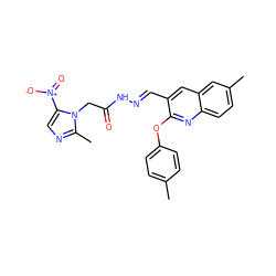 Cc1ccc(Oc2nc3ccc(C)cc3cc2/C=N/NC(=O)Cn2c([N+](=O)[O-])cnc2C)cc1 ZINC000169307236