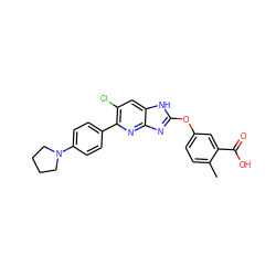 Cc1ccc(Oc2nc3nc(-c4ccc(N5CCCC5)cc4)c(Cl)cc3[nH]2)cc1C(=O)O ZINC000143078735