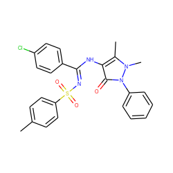 Cc1ccc(S(=O)(=O)/N=C(/Nc2c(C)n(C)n(-c3ccccc3)c2=O)c2ccc(Cl)cc2)cc1 ZINC000013483225