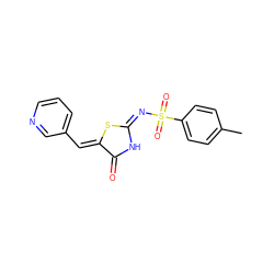 Cc1ccc(S(=O)(=O)/N=C2\NC(=O)/C(=C/c3cccnc3)S2)cc1 ZINC000006087946