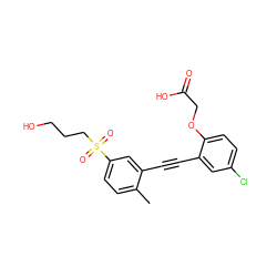 Cc1ccc(S(=O)(=O)CCCO)cc1C#Cc1cc(Cl)ccc1OCC(=O)O ZINC000073165448