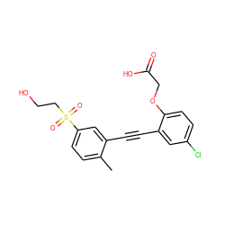 Cc1ccc(S(=O)(=O)CCO)cc1C#Cc1cc(Cl)ccc1OCC(=O)O ZINC000073165445