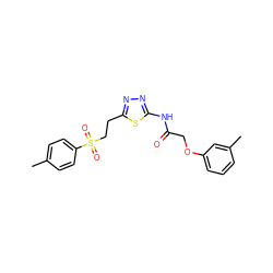 Cc1ccc(S(=O)(=O)CCc2nnc(NC(=O)COc3cccc(C)c3)s2)cc1 ZINC000001340263