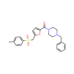 Cc1ccc(S(=O)(=O)Cc2ccc(C(=O)N3CCN(Cc4ccccc4)CC3)o2)cc1 ZINC000020240573