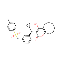 Cc1ccc(S(=O)(=O)Cc2cccc([C@H](c3c(O)c4c(oc3=O)CCCCCC4)C3CC3)c2)cc1 ZINC000027324239