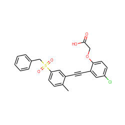 Cc1ccc(S(=O)(=O)Cc2ccccc2)cc1C#Cc1cc(Cl)ccc1OCC(=O)O ZINC000073165437