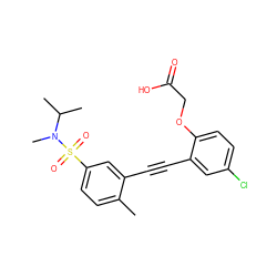 Cc1ccc(S(=O)(=O)N(C)C(C)C)cc1C#Cc1cc(Cl)ccc1OCC(=O)O ZINC000073169626