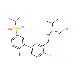 Cc1ccc(S(=O)(=O)N(C)C)cc1-c1ccc(F)c(CN[C@@H](CO)C(C)C)n1 ZINC000204414706