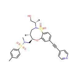 Cc1ccc(S(=O)(=O)N(C)C[C@@H]2Oc3cc(C#Cc4ccncc4)ccc3S(=O)(=O)N([C@@H](C)CO)C[C@H]2C)cc1 ZINC000095605179