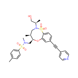 Cc1ccc(S(=O)(=O)N(C)C[C@@H]2Oc3cc(C#Cc4ccncc4)ccc3S(=O)(=O)N([C@H](C)CO)C[C@@H]2C)cc1 ZINC000095600117