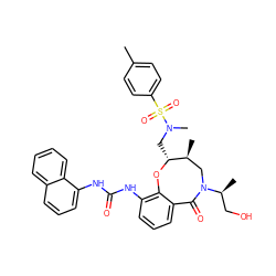 Cc1ccc(S(=O)(=O)N(C)C[C@H]2Oc3c(NC(=O)Nc4cccc5ccccc45)cccc3C(=O)N([C@@H](C)CO)C[C@@H]2C)cc1 ZINC000066138348