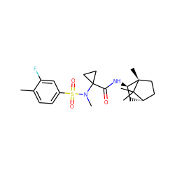 Cc1ccc(S(=O)(=O)N(C)C2(C(=O)N[C@@H]3C[C@H]4CC[C@]3(C)C4(C)C)CC2)cc1F ZINC000653784922