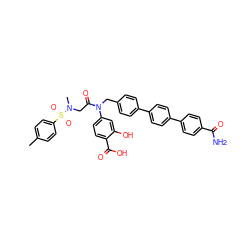 Cc1ccc(S(=O)(=O)N(C)CC(=O)N(Cc2ccc(-c3ccc(-c4ccc(C(N)=O)cc4)cc3)cc2)c2ccc(C(=O)O)c(O)c2)cc1 ZINC000084603610