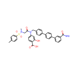 Cc1ccc(S(=O)(=O)N(C)CC(=O)N(Cc2ccc(-c3ccc(-c4cccc(C(N)=O)c4)cc3)cc2)c2ccc(C(=O)O)c(O)c2)cc1 ZINC000165747866