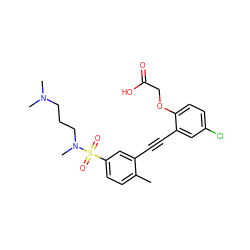 Cc1ccc(S(=O)(=O)N(C)CCCN(C)C)cc1C#Cc1cc(Cl)ccc1OCC(=O)O ZINC000073161428