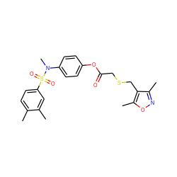 Cc1ccc(S(=O)(=O)N(C)c2ccc(OC(=O)CSCc3c(C)noc3C)cc2)cc1C ZINC000013019528