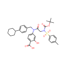 Cc1ccc(S(=O)(=O)N(CC(=O)N(Cc2ccc(C3CCCCC3)cc2)c2ccc(C(=O)O)c(O)c2)C(=O)OC(C)(C)C)cc1 ZINC000084632038