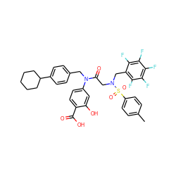 Cc1ccc(S(=O)(=O)N(CC(=O)N(Cc2ccc(C3CCCCC3)cc2)c2ccc(C(=O)O)c(O)c2)Cc2c(F)c(F)c(F)c(F)c2F)cc1 ZINC000096284656