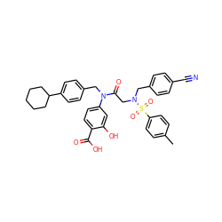 Cc1ccc(S(=O)(=O)N(CC(=O)N(Cc2ccc(C3CCCCC3)cc2)c2ccc(C(=O)O)c(O)c2)Cc2ccc(C#N)cc2)cc1 ZINC000096284660