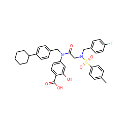 Cc1ccc(S(=O)(=O)N(CC(=O)N(Cc2ccc(C3CCCCC3)cc2)c2ccc(C(=O)O)c(O)c2)Cc2ccc(F)cc2)cc1 ZINC000096284686