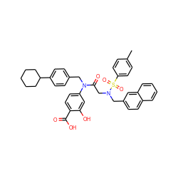 Cc1ccc(S(=O)(=O)N(CC(=O)N(Cc2ccc(C3CCCCC3)cc2)c2ccc(C(=O)O)c(O)c2)Cc2ccc3ccccc3c2)cc1 ZINC000096284655