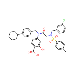 Cc1ccc(S(=O)(=O)N(CC(=O)N(Cc2ccc(C3CCCCC3)cc2)c2ccc(C(=O)O)c(O)c2)Cc2cccc(Cl)c2)cc1 ZINC000096284684