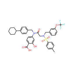 Cc1ccc(S(=O)(=O)N(CC(=O)N(Cc2ccc(C3CCCCC3)cc2)c2ccc(C(=O)O)c(O)c2)Cc2cccc(OC(F)(F)F)c2)cc1 ZINC000096284672