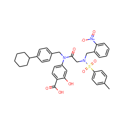 Cc1ccc(S(=O)(=O)N(CC(=O)N(Cc2ccc(C3CCCCC3)cc2)c2ccc(C(=O)O)c(O)c2)Cc2ccccc2[N+](=O)[O-])cc1 ZINC000096284670