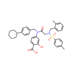 Cc1ccc(S(=O)(=O)N(CC(=O)N(Cc2ccc(C3CCCCC3)cc2)c2ccc(C(=O)O)c(O)c2)Cc2ccccc2C)cc1 ZINC000096284692