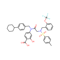 Cc1ccc(S(=O)(=O)N(CC(=O)N(Cc2ccc(C3CCCCC3)cc2)c2ccc(C(=O)O)c(O)c2)Cc2ccccc2OC(F)(F)F)cc1 ZINC000096284673