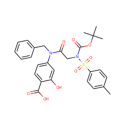 Cc1ccc(S(=O)(=O)N(CC(=O)N(Cc2ccccc2)c2ccc(C(=O)O)c(O)c2)C(=O)OC(C)(C)C)cc1 ZINC000084596552