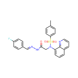 Cc1ccc(S(=O)(=O)N(CC(=O)N/N=C/c2ccc(F)cc2)c2cccc3cccnc23)cc1 ZINC000002944192