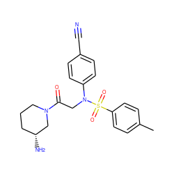 Cc1ccc(S(=O)(=O)N(CC(=O)N2CCC[C@@H](N)C2)c2ccc(C#N)cc2)cc1 ZINC001772610692