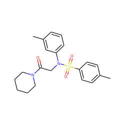 Cc1ccc(S(=O)(=O)N(CC(=O)N2CCCCC2)c2cccc(C)c2)cc1 ZINC000000654647